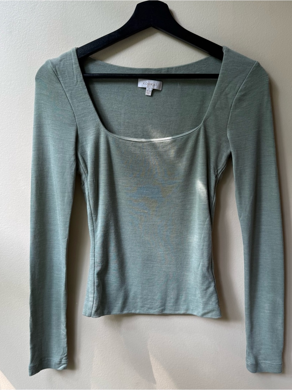 Kookai Sage Green Long Sleeve Square Neck Top - Fitted